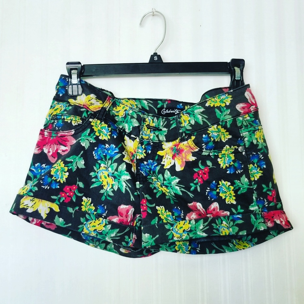 Black Jean Shorts with Beautiful Floral Design
